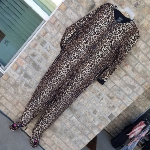 Nick&Nora LEOPARD OnePiece Fleece Footed Pajamas Sleeper (Med 8/10) Costume - Picture 2 of 10